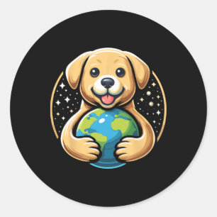 Grappige Earth Day Schattigee Hond Earth Day Honde Ronde Sticker
