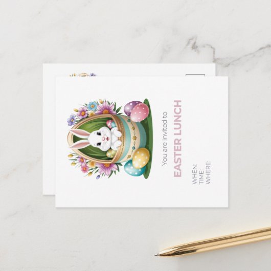 Grappige Easter Egg Hunt: Bunny Briefkaart (Voorkant / Achterkant in situ)