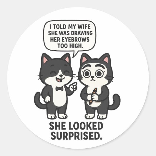Grappige echtgenoot en echtgenote kat Grappen Ronde Sticker (Voorkant)
