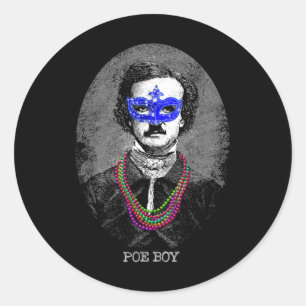 Grappige Edgar Allan Poe Mardi Gras Mashup Ronde Sticker