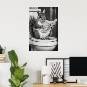 Grappige Eekhoorn Badkamer Print, Krant Lezend Poster (Thuiskantoor)