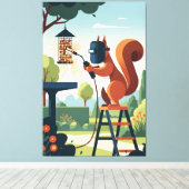 Grappige eekhoorn canvas afdruk (Insitu (Houten vloer))