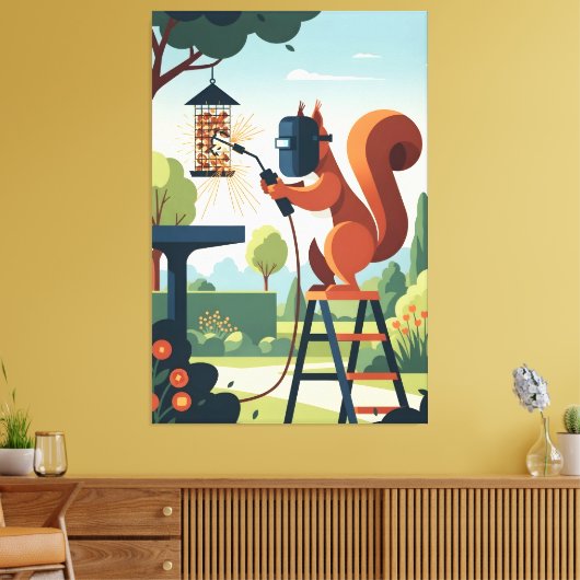 Grappige eekhoorn canvas afdruk (Insitu (Woonkamer))