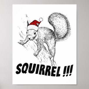 Grappige Eekhoorn Met Hoed Kerstvakantie Oude Mode Poster