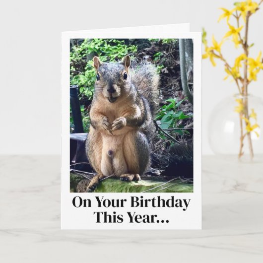 Grappige eekhoorn noten grap volwassen humor verja kaart (Gele Bloem)