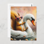 Grappige eekhoorn op zwaan vlotter briefkaart (Voorkant / Achterkant)