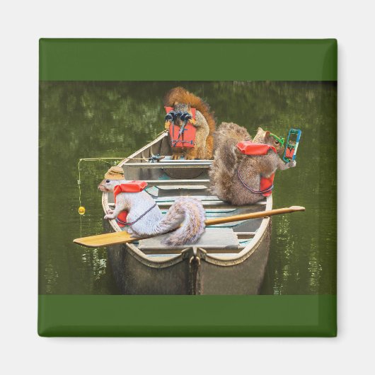 Grappige Eekhoorns in een kano Sms'en en Vist Magneet (Voorkant)
