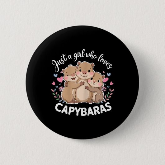 Grappige Een Meisje Dat Van Capybaras Houdt Cool C Ronde Button 5,7 Cm (Voorkant)