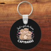 Grappige Een Meisje Dat Van Capybaras Houdt Cool C Sleutelhanger (Voorkant)
