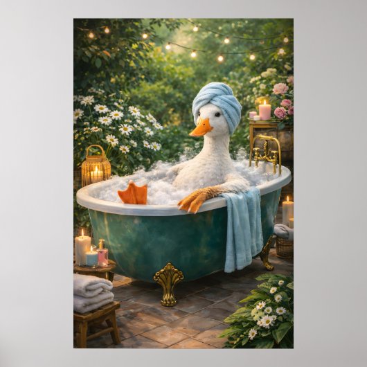 Grappige Eend Bad Poster, Whimsical Dier Badkamer Poster (Voorkant)