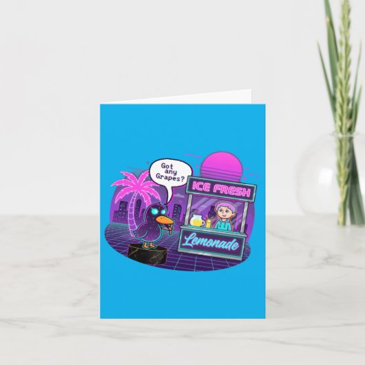 Grappige eend bij limonadestand vraagt geld kaart (Voorkant)
