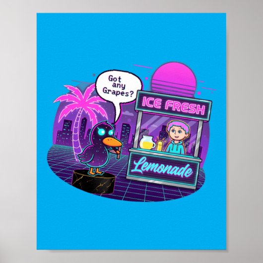 Grappige eend bij limonadestand vraagt geld poster (Voorkant)