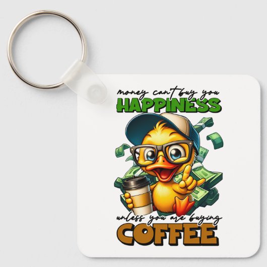 Grappige eend dragen bril koffie bijschrift citaat sleutelhanger (Voorkant)