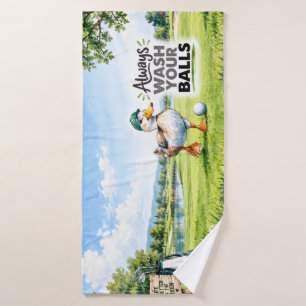 Grappige Eend Golfer Was Altijd Je Ballen  Badhanddoek