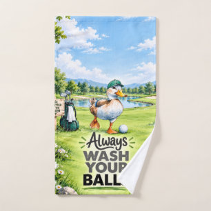 Grappige Eend Golfer Was Altijd Je Ballen  Handdoek