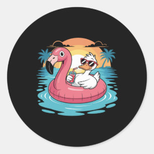 Grappige Eend Hawaiaanse Flamingo Drijver Strand Z Ronde Sticker