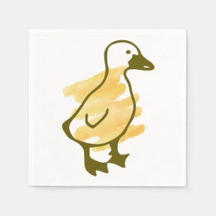 Grappige eend in geel aquarel  servet
