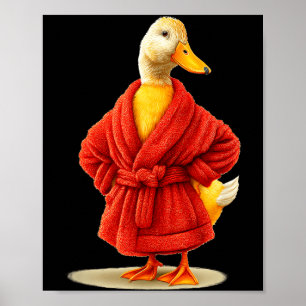 Grappige eend in rode pyjama voor gans en slaapmod poster