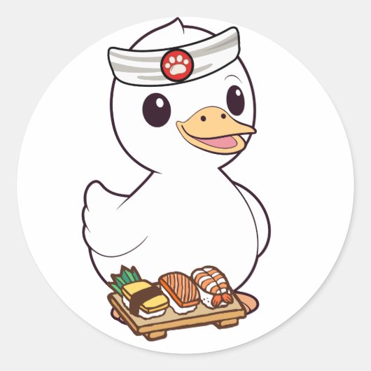 Grappige eend is een sushi chef ronde sticker (Voorkant)