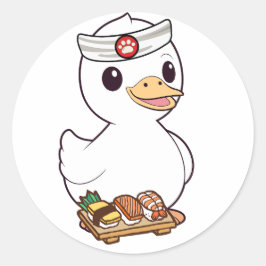 Grappige eend is een sushi chef ronde sticker