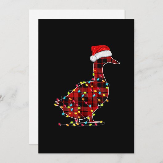Grappige Eend Kerst Licht Rode Geruite Bijpassende Feestdagenkaart (Voorkant / Achterkant)