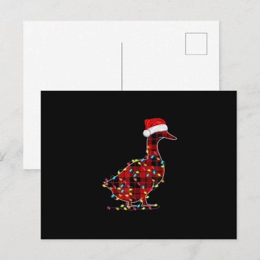 Grappige Eend Kerst Licht Rood Geruit Bijpassend Feestdagenkaart (Voorkant / Achterkant)