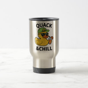 Grappige Eend Kwak & Chillen – Gele Eend met Zonne Reisbeker