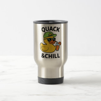 Grappige Eend Kwak & Chillen – Gele Eend met Zonne Reisbeker
