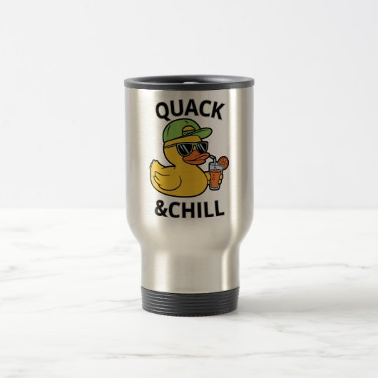 Grappige Eend Kwak & Chillen – Gele Eend met Zonne Reisbeker (Center)