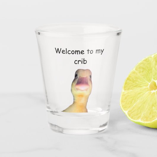 Grappige Eend Meme – “Welkom in Mijn Huis” Schatti Shot Glas (Voorkant)