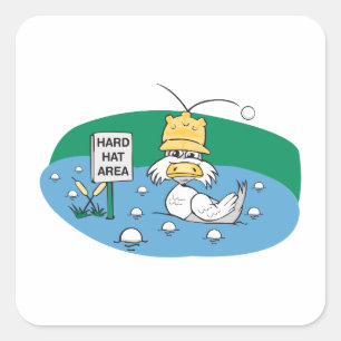 grappige eend met hard pet waarbij golfballen word vierkante sticker