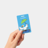 Grappige eend met paraplu dansende cartoon badge (Handheld)