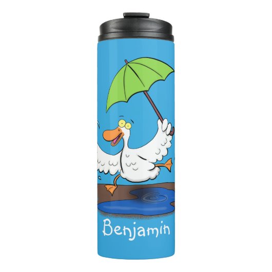 Grappige eend met paraplu dansende cartoon thermosbeker (Voorkant)