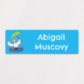 Grappige eend met paraplu gepersonaliseerde cartoo labels (Design 2)