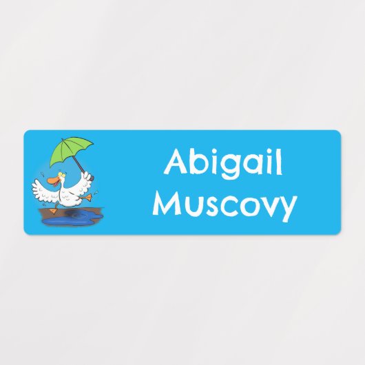 Grappige eend met paraplu gepersonaliseerde cartoo labels (Design 2)