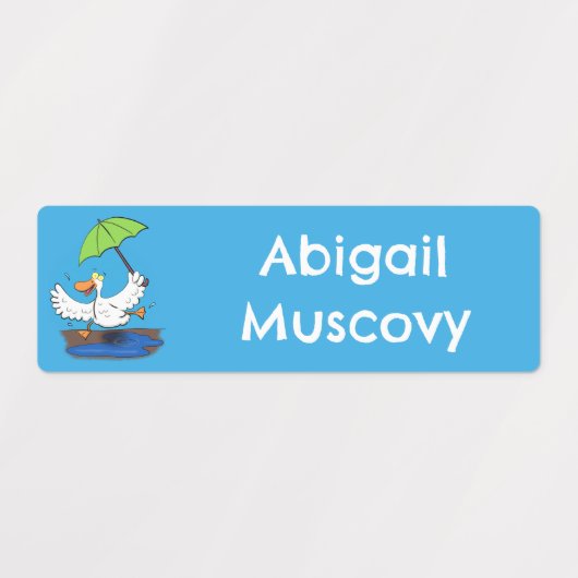 Grappige eend met paraplu gepersonaliseerde cartoo labels (Design 1)