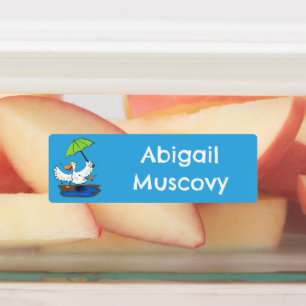 Grappige eend met paraplu gepersonaliseerde cartoo labels