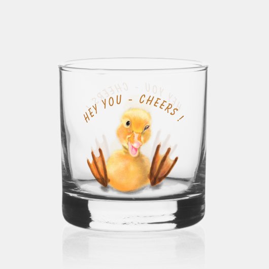 Grappige Eend Moedigt Vangende Tekst Aan Whisky Glas (Voorkant)