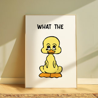 Grappige Eend Poster “What The” Meme Muurkunst Cut