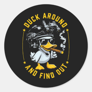Grappige eend rond en ontdek het ronde sticker
