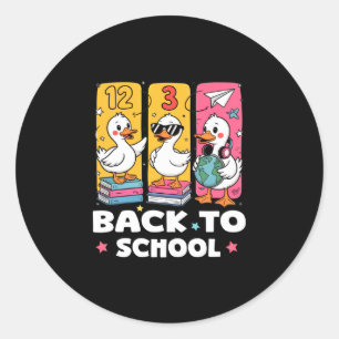 Grappige eend schoolsquad eerste schooldag voor ronde sticker
