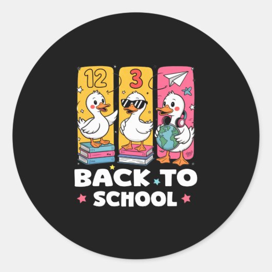 Grappige eend schoolsquad eerste schooldag voor ronde sticker (Voorkant)