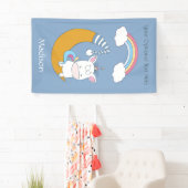 Grappige eenhoorn aangepaste naam, tekst en kleur spandoek (Insitu)