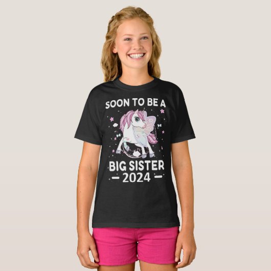 Grappige eenhoorn binnenkort groot zusje t-shirt (Voorkant volledig)