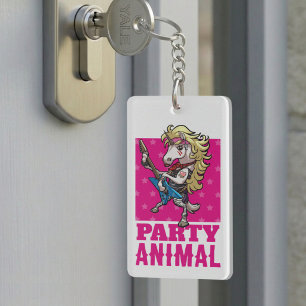 Grappige Eenhoorn Feestbeest Glam Rocker Cartoon Sleutelhanger