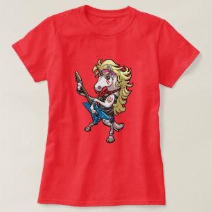 Grappige Eenhoorn Glam Metal Harde Rock Gitaar Car T-shirt