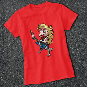 Grappige eenhoorn glam metal harde rock gitaar car t-shirt
