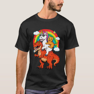 Grappige Eenhoorn Kat Ridder Dinosaur T-Rex Regenb T-shirt