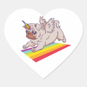 Grappige Eenhoorn Pug Puppies Hond Hallo, Liefde M Hart Sticker