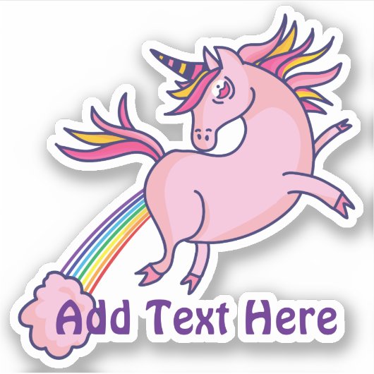 Grappige eenhoorn scheten regenbogen tekst toevoeg sticker (Voorkant)